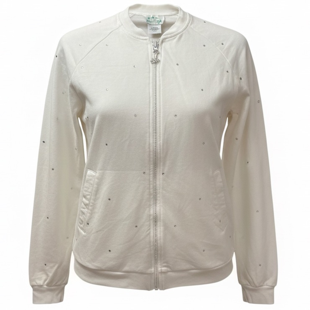 Quaker Factory Women S White‎ Bling Rhinestone Bling Jacket Full Zip Atheleisure